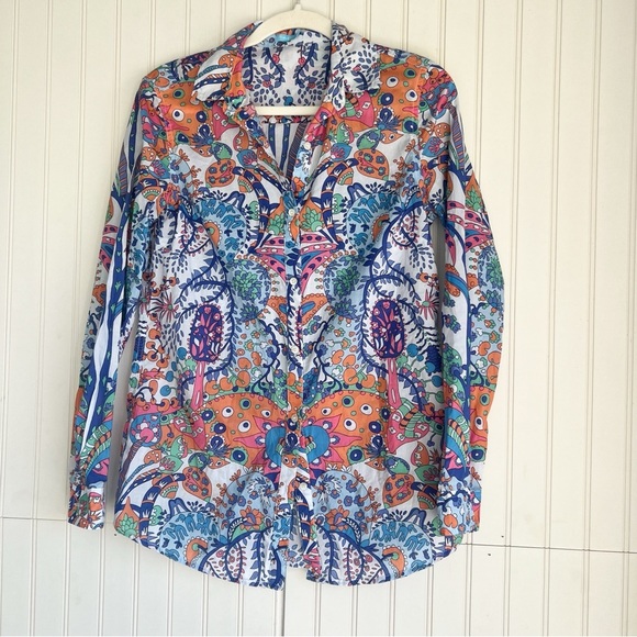 J. Mclaughlin Size S Multicolor Lois Woven Floral Print Point Collar Blouse - Picture 1 of 6